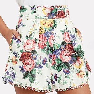 ZIMMERMANN ALLIA FLORAL LINEN HIGH WAIST SHORTS  SIZE 1